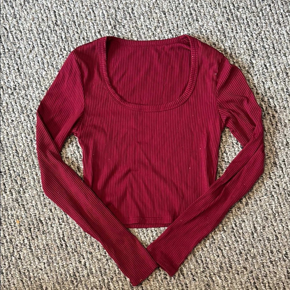 Women's Ribbed Long Sleeve Top - Red